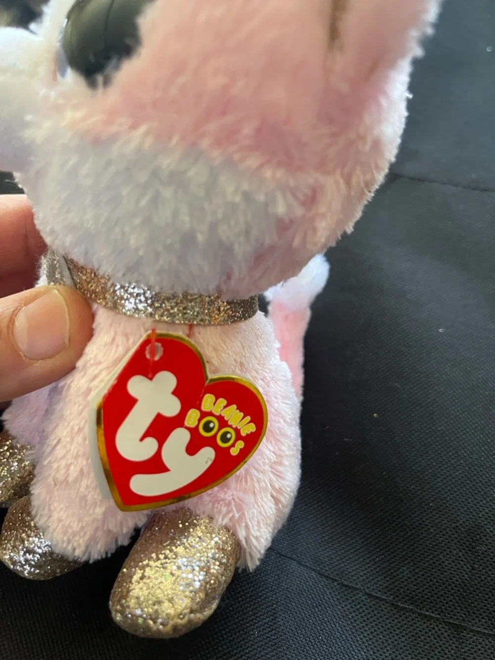 Ty Pink & White Plush Cat with Glitter Accents